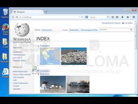 Klicken Sie den Link Wikipedia, der sich auf dem Desktop befindet; Der Link soll im aktuellen Fenster von Mozilla Firefox öffnen.