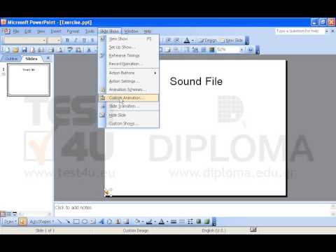 Insert the tada_new.wav audio file stored in the IL-ates\Files folder of your desktop at the bottom left corner of the slide (approximately). Then make sure the icon is automatically animated (fly in entrance effect) and the sound is automatically reproduced after the title of the slide is displayed. Insert the tada_new.wav audio file stored in the IL-ates\Files folder of your desktop at the bottom left corner of the slide (approximately). Then make sure the icon is automatically animated (fly in entrance effect) and the sound is automatically reproduced after the title of the slide is displayed.