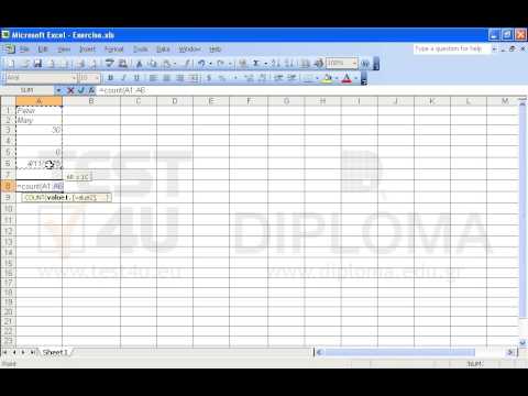 Navigate to the cell A8 and use the appropriate function to calculate how many cells are displaying numbers within the cell range A1:A6.