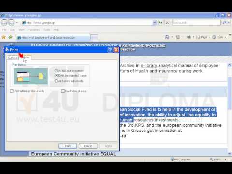 Print only the frame of the text The goal of the European Social Fund.... to the default printer.