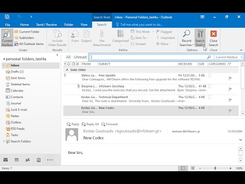 Use the Find command to locate all email messages which appear in the Personal Folders_test4u folder and in its subfolders, are sent to Infolearn and contain the word Free in their subject (do not close the find dialog window). Use the Find command to locate all email messages which appear in the Personal Folders_test4u folder and in its subfolders, are sent to Infolearn and contain the word Free in their subject (do not close the find dialog window).