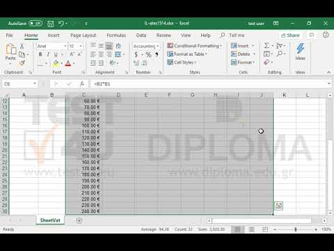Use a Two-Variable Data Table to calculate in the cell range D7:J30 the VAT of the values appearing in the cell range C7:C30. VAT percentages are provided in the cell range D6:J6. The appropriate formula is provided in the cell B3.