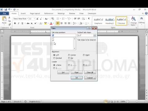 Insert two (2) tab stops on the first line of the document. Insert the first one approximately at 1" with left alignment and insert the second one, a decimal tab stop, approximately at 4" Insert two (2) tab stops on the first line of the document. Insert the first one approximately at 1" with left alignment and insert the second one, a decimal tab stop, approximately at 4"