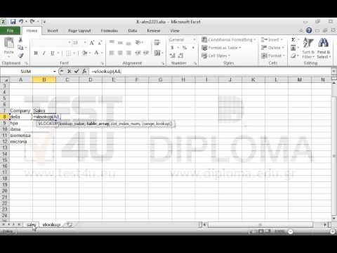 Display the sales of the Della company in the cell Â8 of the vlookup worksheet, with the use of the function vlookup. You will find the sales of the company in the SALES worksheet. Then reproduce the function up to the cell B12. Display the sales of the Della company in the cell Â8 of the vlookup worksheet, with the use of the function vlookup. You will find the sales of the company in the SALES worksheet. Then reproduce the function up to the cell B12.