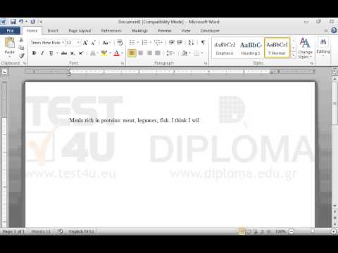 In the current blank document insert the following text: 
Meals rich in proteins: meat, legumes, fish. I think I will have a bit of everything.