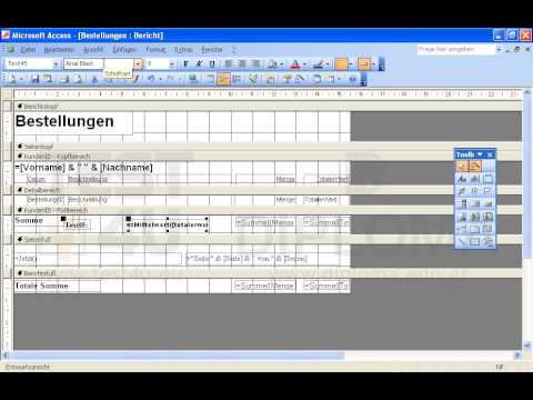 Fügen Sie in den KundenID-Fußbereich des Berichts Bestellungen ein weiteres Textfeld ein, das den Durchschnitt des Felds TotalerWert zurückgeben soll. Fügen Sie dasselbe Textfeld auch in den Bereich Berichtsfuß ein. Beide Textfelder sollen in der Schriftart Arial Black, in der Schriftgröße 12 Punkte angezeigt werden. Speichern und schließen Sie den Bericht. 