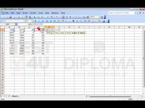 Insert the appropriate function in the cell E1, so that if the value in the cell A1 is higher than the value in the cell B1, the function will return the value of the cell C1; otherwise the function will return the value of the cell D1. Reproduce this function up to the cell E10.