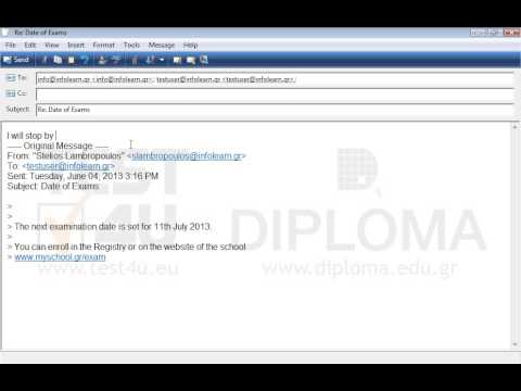 Reply to all recipients appearing in the message with subject Date of Exams located in your Inbox. Make sure you insert the text I will stop by the Computer School at the beginning of the new message.