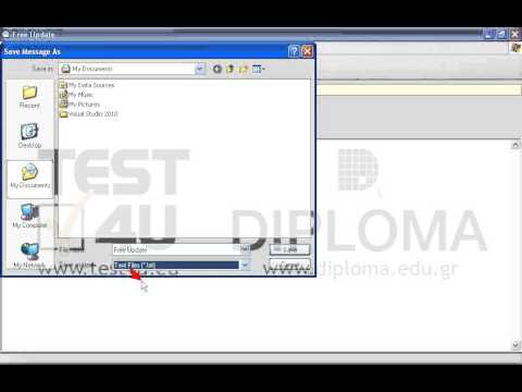 Save the message with subject Free Update located in your Inbox, as text file (*.txt), using the name Free Update to the TEST4UFolder folder on your desktop. Save the message with subject Free Update located in your Inbox, as text file (*.txt), using the name Free Update to the TEST4UFolder folder on your desktop.