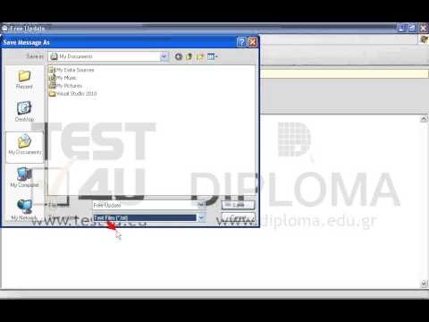 Save the message with subject Free Update located in your Inbox, as text file (*.txt), using the name Free Update to the TEST4UFolder folder on your desktop.