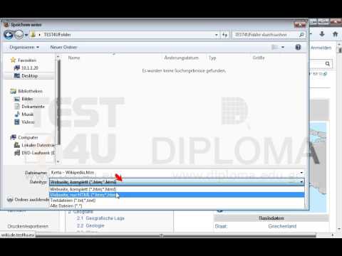 Speichern Sie die aktuelle Webseite im Ordner TEST4UFolder, der sich auf dem Desktop befindet, als Text datei unter dem Namen test.txt