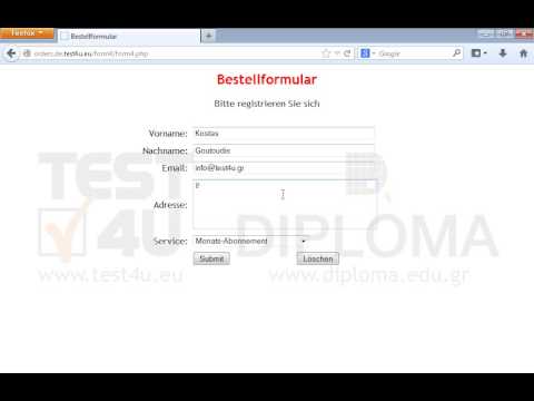 Navigieren Sie zur entsprechenden Seite, um eine Bestellung zu machen. Füllen Sie im Bestellungsformular folgende Daten aus:
Vorname: Kostas
Nachname: Goutoudis
E-Mail: info@test4u.gr
Postanschrift: Pindoustraße 6
Service: Jährliches Abonnement
Senden Sie dann Ihre Bestellung ab. Navigieren Sie zur entsprechenden Seite, um eine Bestellung zu machen. Füllen Sie im Bestellungsformular folgende Daten aus:
Vorname: Kostas
Nachname: Goutoudis
E-Mail: info@test4u.gr
Postanschrift: Pindoustraße 6
Service: Jährliches Abonnement
Senden Sie dann Ihre Bestellung ab.