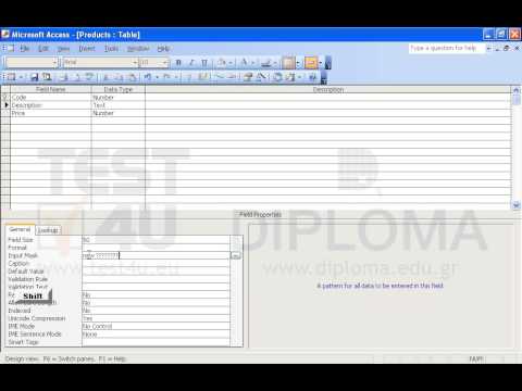 Locate the Description field of the open table and apply an input mask to display the word new always at the beginning followed by an empty space and a maximum of 10 letters chosen by the user. Save and close the table.