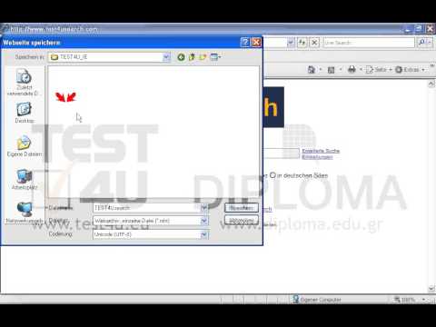 Speichern Sie die aktuelle Webseite im Ordner TEST4U_IE, der sich auf dem Desktop befindet, als komplette Webseite unter dem Namen test.htm Speichern Sie die aktuelle Webseite im Ordner TEST4U_IE, der sich auf dem Desktop befindet, als komplette Webseite unter dem Namen test.htm