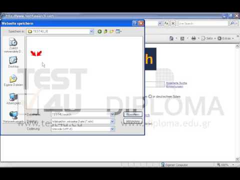 Speichern Sie die aktuelle Webseite im Ordner TEST4U_IE, der sich auf dem Desktop befindet, als komplette Webseite unter dem Namen test.htm 