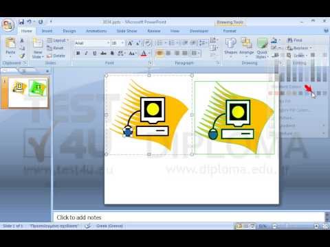 Make sure the shape on the left is similar to that on the right. Apply orange background color, blue color on the mouse shape and yellow on the screen circle. Then remove the green border from the shape on the right. Make sure the shape on the left is similar to that on the right. Apply orange background color, blue color on the mouse shape and yellow on the screen circle. Then remove the green border from the shape on the right.