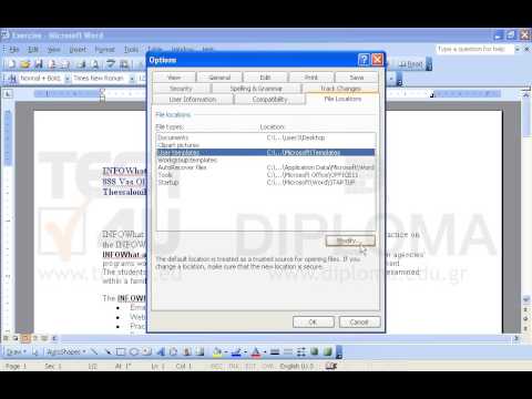 Change the templates save location to the IL-ates\Files folder on your desktop. Change the templates save location to the IL-ates\Files folder on your desktop.