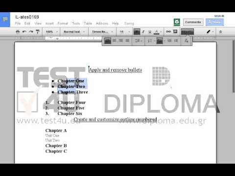 Apply to the text Chapter One to Chapter Three bullets or numbering (with the default values).
Adjust the bullet or number position to 0,5". Apply to the text Chapter One to Chapter Three bullets or numbering (with the default values).
Adjust the bullet or number position to 0,5".