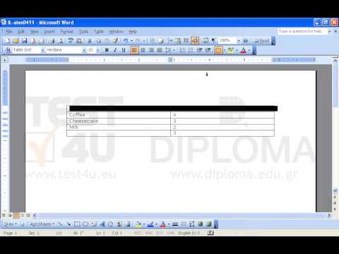 In the last cell of the second column count how many cells in that column contain numbers and display it. Then insert a line above the first line of the table. Type the word tea in the left cell and number 1 in the right one.
Finally, update the field which displays the total of the cells containing numbers. In the last cell of the second column count how many cells in that column contain numbers and display it. Then insert a line above the first line of the table. Type the word tea in the left cell and number 1 in the right one.
Finally, update the field which displays the total of the cells containing numbers.