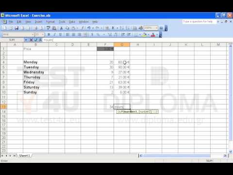 Navigate to the cell G13 and insert there the appropriate function to display the sum of the values appearing in the cell range G4:G10. Then, save changes. Navigate to the cell G13 and insert there the appropriate function to display the sum of the values appearing in the cell range G4:G10. Then, save changes.