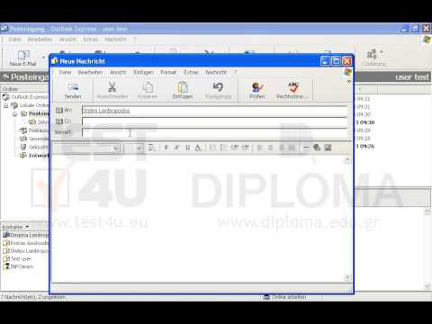 Verfassen und senden Sie eine neue Nachricht an Stelios Lambropoulos mit dem Betreff Test und dem Text Die erste Übung; das Wort erste soll fett und das Wort Übung soll kursiv geschrieben sein.