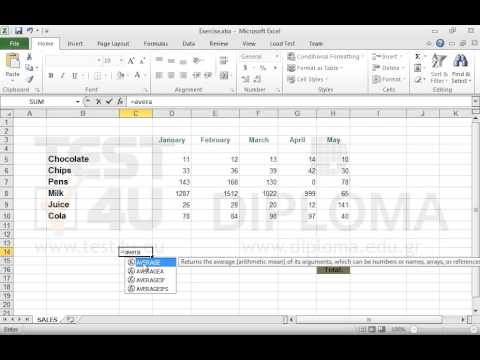 Navigate to the cell C14 of the active worksheet and insert there the appropriate function to display the average of the values of the cell range D6:D9.