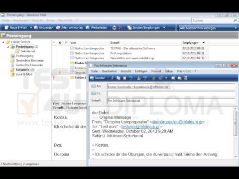 Leiten Sie die Nachricht mit dem Betreff Infolearn Sekretariat, die sich im Ordner Posteingang befindet, ohne die angehängte Datei an Kostas Goutoudis weiter und geben Sie am Anfang der neuen Nachricht den Text die Dateien sind gelöscht worden ein. 