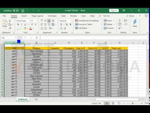 Set the width of column A to 8.57 characters.