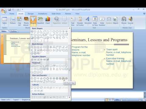On the current slide insert a 24-point star. Make sure that its width and height are equal and it doesn’t cover any of the items of the slide.