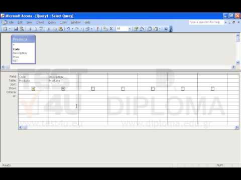 Create a new query named p1 that will display the fields Code and Description (in the above order) from the Products table. The query will retrieve only the records the Description field of which begins with a or b or c and ends with any number.