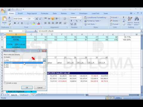 Move the SALES worksheet of the a.xlsx file so that it is displayed first in the b.xlsx file already opened.