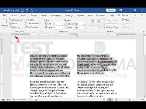 Create a two column layout based on the text of the first paragraph.