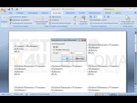 Das aktuelle Etikettendokument ist das Hauptdokument beim Seriendruck und ist mit der Datenquelle (Empfängerliste) verknüpft. Führen Sie den Seriendruck in einem neuen Dokument für alle Empfänger zusammen. 
 