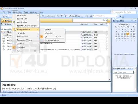 Configure Microsoft Outlook to display the navigation pane. Configure Microsoft Outlook to display the navigation pane.