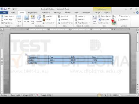 Insert a Microsoft Graph chart based on the data of the table (without linking between the data and the chart). The chart should be seriesed in columns (display the months in the legend).