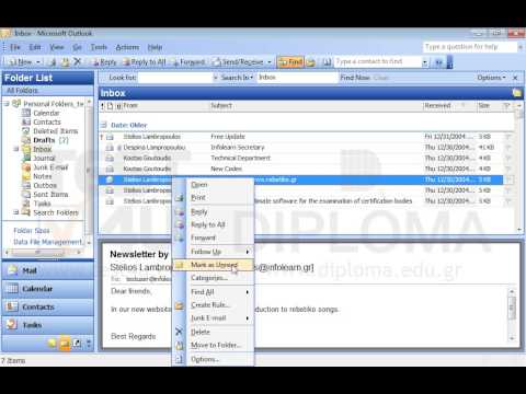 Mark as unread the email with subject Newsletter by www.rebetiko.gr appearing in your Inbox and is sent by Stelios Lampropoulos. Then select another email.