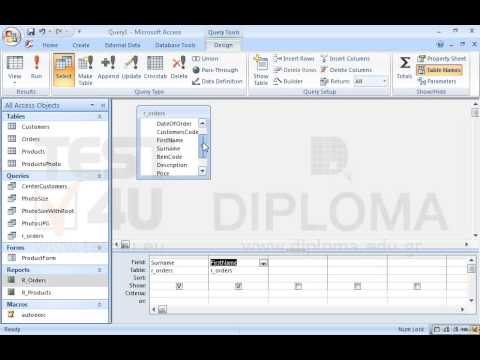 Create a new query named pelpro that will display the Surname, FirstName, Description fields (in the above order) from the r_orders query. Make sure the pelpro query displays Unique Values.