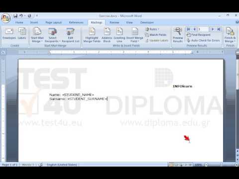 Insert a new entry: 
 student name: Pavlos
 student surname: Tsakalidis
into the recipient list which is already linked to the current document. Then complete mail merge to a new Word document.