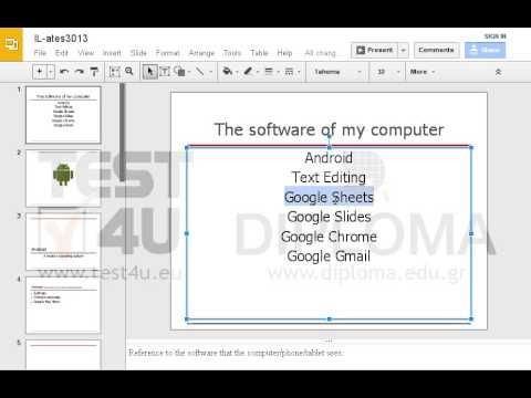 You can see a text box on the first slide of the presentation. Replace the text Google Docs with the text Text Editing and the text Google Sheets with the text Worksheets.