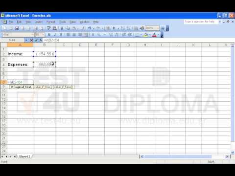 Navigate to the cell A8 and insert there a function that returns the word Loss, if the income is less than expenses. Otherwise, the function returns the difference between income and expenses.