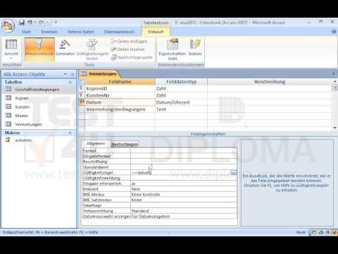 Legen Sie im Feld Datum der bereits geöffneter Tabelle eine Gültigkeitsregel, so dass die Eingabe von Datumsangaben, die gleich oder größer als das aktuelle Datum sind, erlaubt sein soll. Speichern und schließen Sie die Tabelle. Legen Sie im Feld Datum der bereits geöffneter Tabelle eine Gültigkeitsregel, so dass die Eingabe von Datumsangaben, die gleich oder größer als das aktuelle Datum sind, erlaubt sein soll. Speichern und schließen Sie die Tabelle.