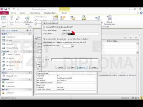 Create the suitable Input Mask in the OrderDate field of the Orders table so that users can enter up to 2 digits for day, month and year. Use the symbol # as placeholder. Save and close the table.