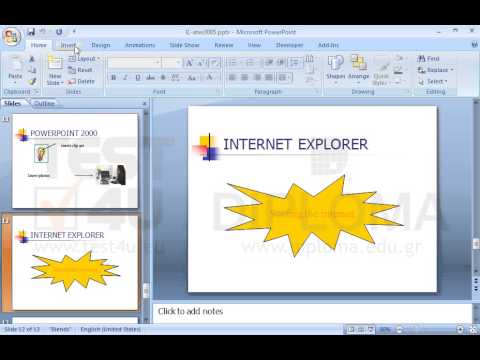 Navigate to the slide titled INTERNET EXPLORER. Then insert the image.jpg image from the IL-ates folder of your desktop at the bottom right corner of the slide.
