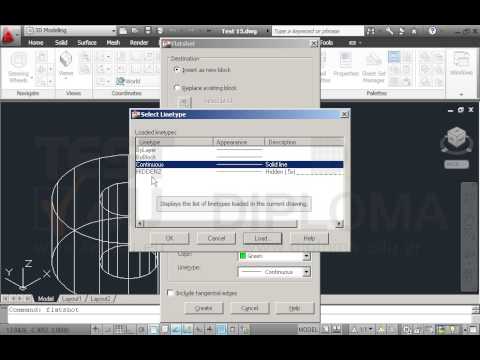 Ανοίξτε το αρχείο με όνομα TEST 15.dwg από τον φάκελο IL-ates\CAD της επιφάνειας εργασίας και δημιουργήστε μια δισδιάστατη απεικόνιση του μοντέλου (Flatshot). Οι γραμμές που δεν θα φαίνονται (obscured lines) να έχουν χρώμα Green και ο τύπος γραμμής να είναι HIDDEN2.
Το σημείο εισαγωγής της δισδιάστατης απεικόνισης να είναι το (4.5,-6.5). Αποδεχθείτε τις υπόλοιπες προτεινόμενες τιμές. Ανοίξτε το αρχείο με όνομα TEST 15.dwg από τον φάκελο IL-ates\CAD της επιφάνειας εργασίας και δημιουργήστε μια δισδιάστατη απεικόνιση του μοντέλου (Flatshot). Οι γραμμές που δεν θα φαίνονται (obscured lines) να έχουν χρώμα Green και ο τύπος γραμμής να είναι HIDDEN2.
Το σημείο εισαγωγής της δισδιάστατης απεικόνισης να είναι το (4.5,-6.5). Αποδεχθείτε τις υπόλοιπες προτεινόμενες τιμές.