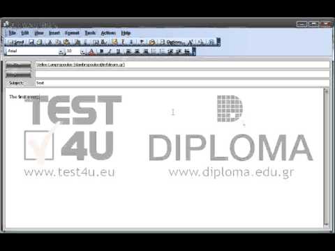 Create a new email message with the subject Test and the text The first exercise in the main body of the email. Then send it to Stelios Lampropoulos. The word first should be displayed in bold and the word exercise in italics. Create a new email message with the subject Test and the text The first exercise in the main body of the email. Then send it to Stelios Lampropoulos. The word first should be displayed in bold and the word exercise in italics.