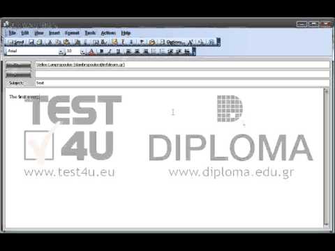 Create a new email message with the subject Test and the text The first exercise in the main body of the email. Then send it to Stelios Lampropoulos. The word first should be displayed in bold and the word exercise in italics.