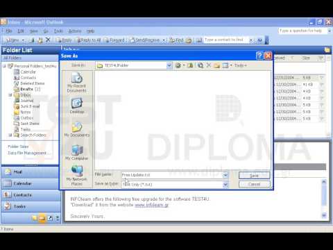 Save the Free Update email located in your Inbox using the name Free Update and file type as Text Only (*.txt) to the TEST4UFolder folder on your desktop.