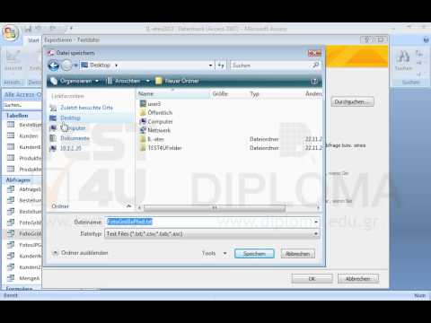 Exportieren Sie die Abfrage FotoGrößePfad in eine durch TAB-Zeichen getrennte Textdatei, die keine Feldnamen bzw. kein textbegrenzungszeichen (Textqualifizierer) enthalten soll, unter dem Namen FotoGrößePfad.txt im Ordner Desktop\TEST4UFolder. 