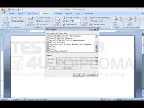Turn on necessary options so that WORD automatically inserts captions with the insertion of a new table.