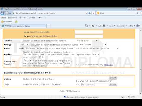 Suchen Sie über die Erweiterte Suche nach den Webseiten, die einen Link zur Webseite www.test4u.gr/index.php enthalten. Bevor Sie auf Absenden drücken, stellen Sie sich sicher, dass die Seite mit den Ergebnissen angezeigt wird. Suchen Sie über die Erweiterte Suche nach den Webseiten, die einen Link zur Webseite www.test4u.gr/index.php enthalten. Bevor Sie auf Absenden drücken, stellen Sie sich sicher, dass die Seite mit den Ergebnissen angezeigt wird.